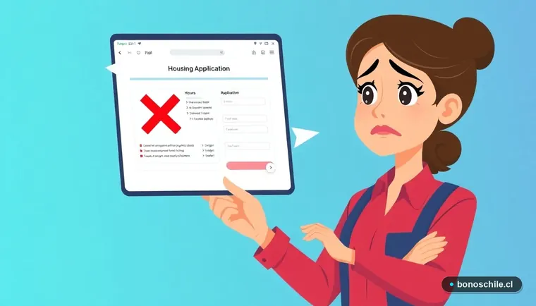 Mujer revisando errores en postulación a subsidio habitacional en Chile