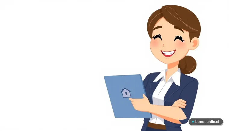 Ilustración de mujer revisando documento del subsidio DS1 2026 con fondo degradado.