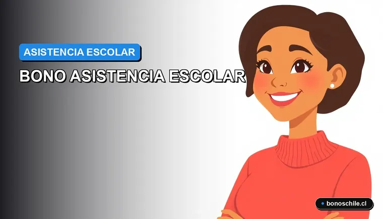 Ilustración vectorial plana premium sobre el Bono Asistencia Escolar en Chile, mostrando una madre sonriente.