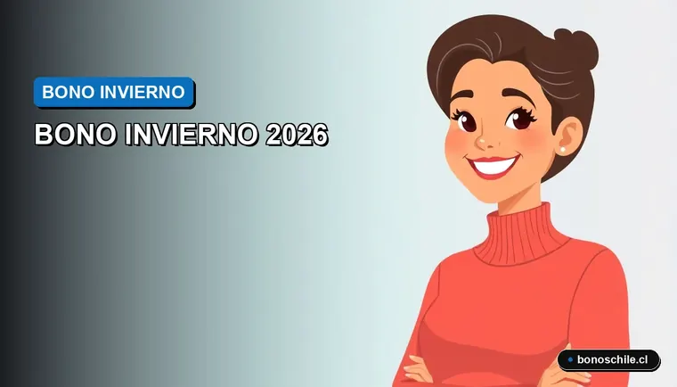 Ilustración vectorial plana y moderna del Bono Invierno 2026 con monto y fechas de pago confirmadas para ciudadanos chilenos.