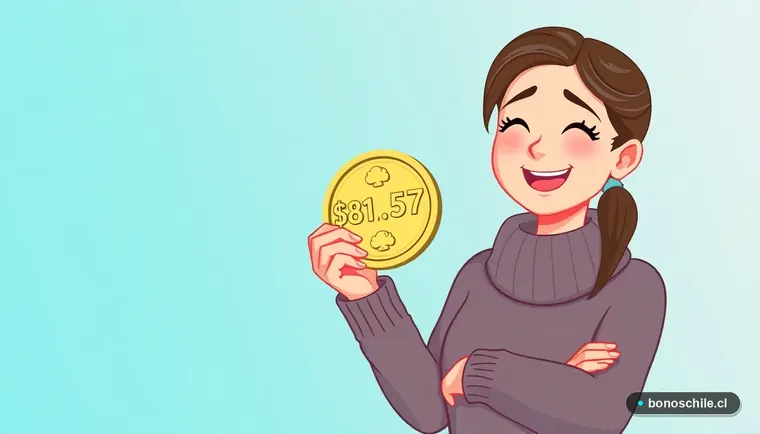 Ilustración de mujer joven beneficiaria del Bono Invierno 2026 con el monto de $81.257