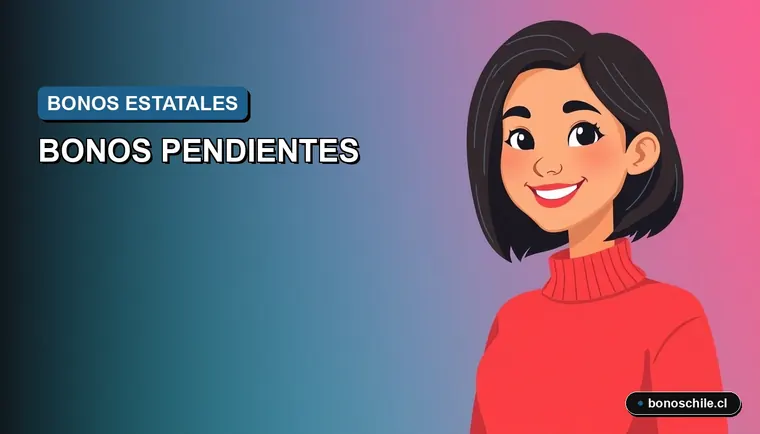 Ilustración vectorial plana de una mujer chilena sonriendo, con fondo degradado azul y verde, representando la consulta de beneficios estatales.
