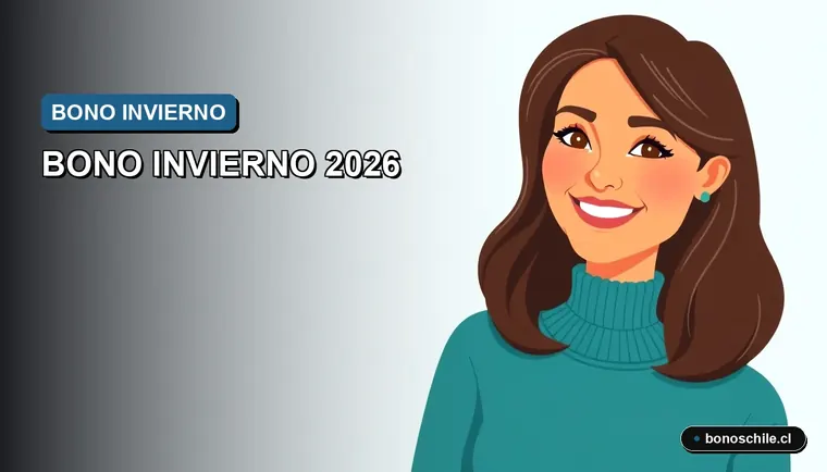 Ilustración vectorial plana premium de una mujer chilena sonriendo, representando la consulta del Bono Invierno 2026. Fondo con degradado suave.