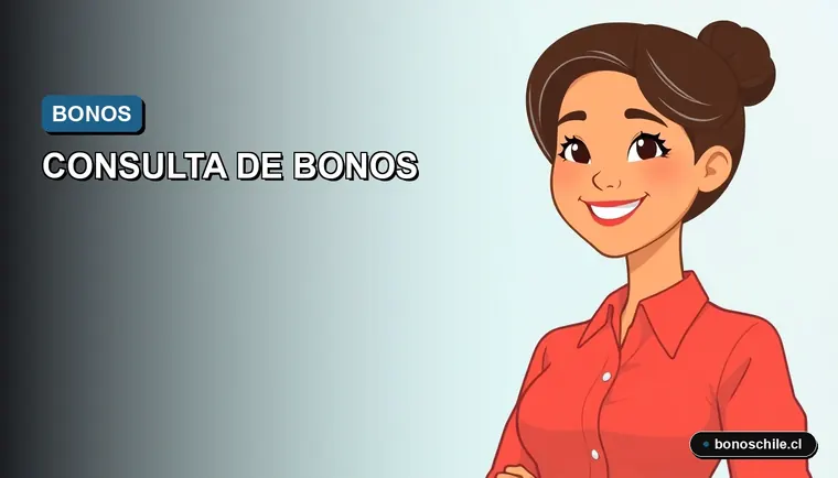 Ilustración vectorial plana de una mujer chilena sonriente, representando la consulta de bonos estatales pendientes con el RUT. Estilo moderno y corporativo.
