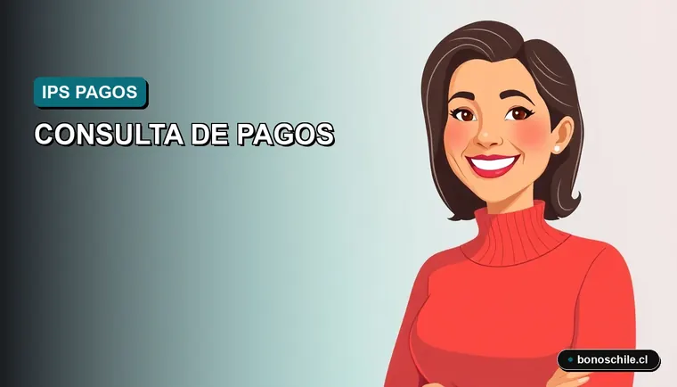 Ilustración vectorial plana de una mujer chilena sonriendo, representando la consulta de pagos del IPS con RUT. Fondo con gradiente suave.
