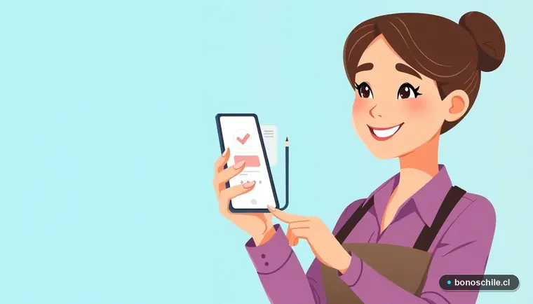 Mujer chilena consultando pagos del IPS en su teléfono móvil de forma segura.