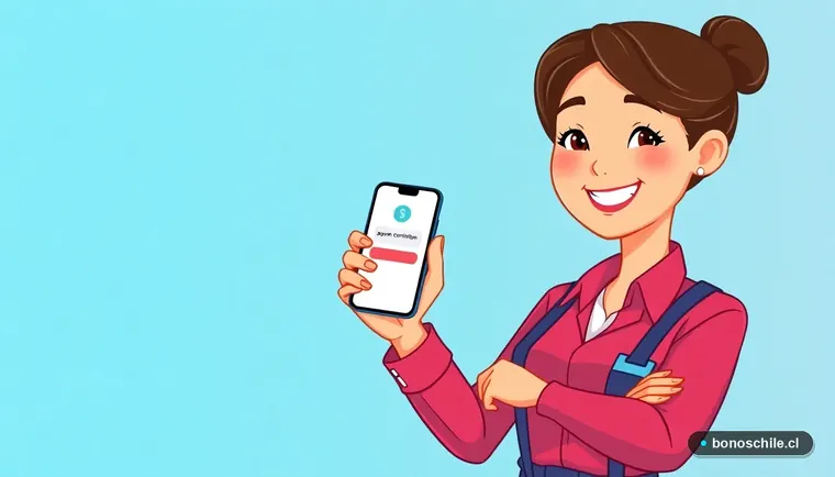 Joven trabajadora consultando el pago del Subsidio Empleo Joven en su teléfono móvil.