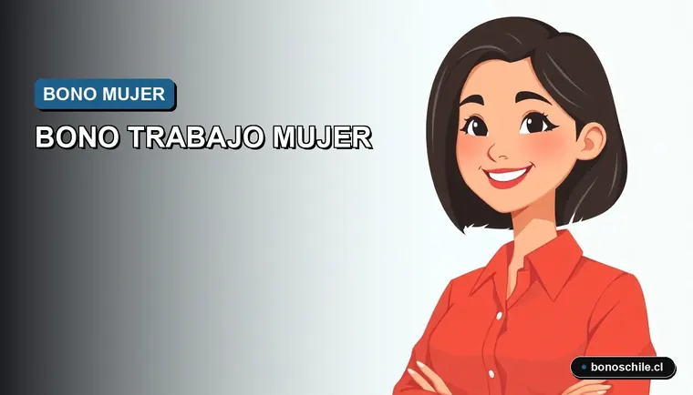Ilustración vectorial plana de una mujer chilena sonriente, representando el acceso al Bono Trabajo Mujer con el RUT, sobre fondo degradado.