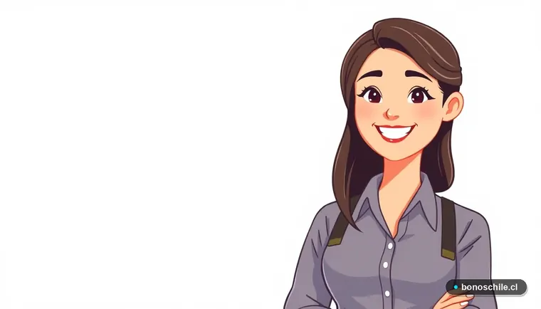 Ilustración de mujer joven consultando información sobre el Bono Trabajo Mujer en Chile.