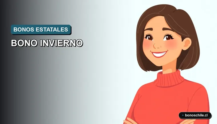 Ilustración vectorial plana de una mujer chilena sonriendo, con fondo degradado, representando la guía para reclamar el Bono Invierno no depositado.