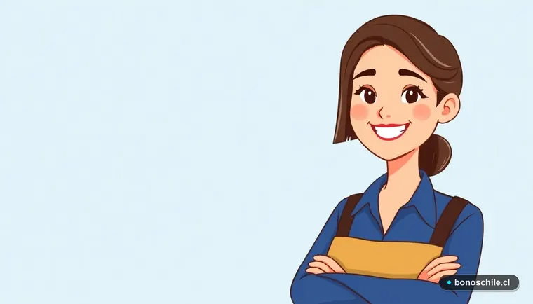 Mujer chilena revisando estado de pago de subsidio en dispositivo móvil, ilustración vectorial plana.
