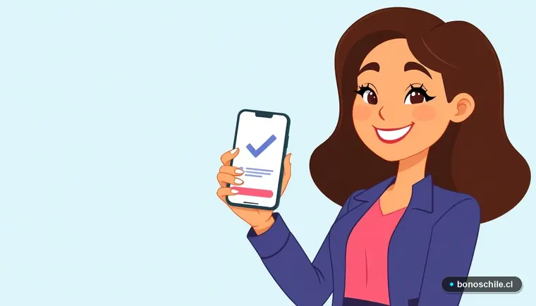 Mujer verificando beneficios IPS en su teléfono con éxito, ilustración vectorial plana.