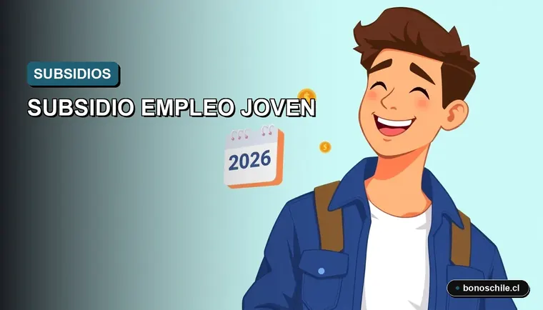 Ilustración vectorial plana de un joven trabajador chileno junto a un calendario y monedas, representando la postulación al subsidio estatal.