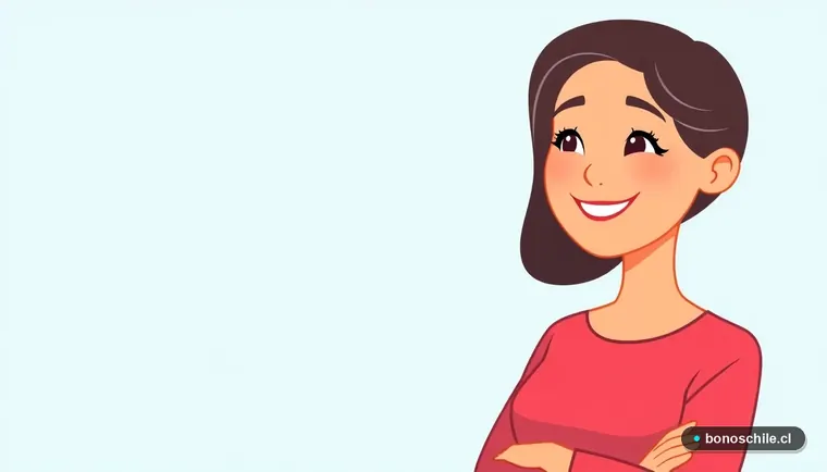 Ilustración de una madre joven revisando información sobre el Subsidio Familiar SUF en Chile