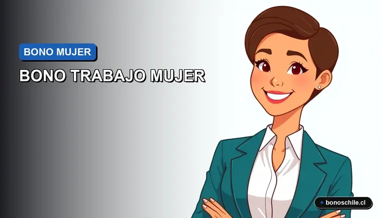 Ilustración vectorial plana de una mujer chilena sonriente junto a un calendario y monedas, representando la ayuda del Bono Trabajo Mujer.