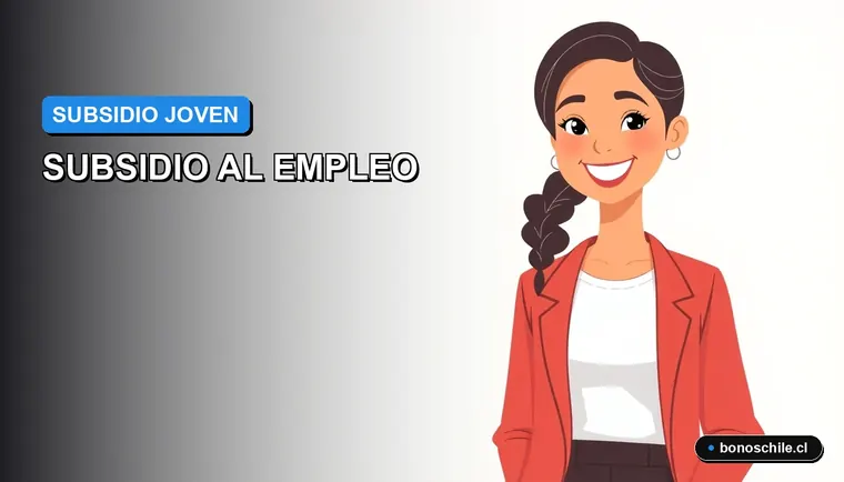 Ilustración vectorial plana de una mujer joven sonriente con fondo degradado, representando la guía para calcular el Subsidio al Empleo Joven en Chile.