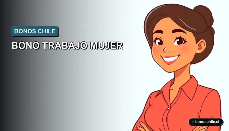 Ilustración vectorial plana y moderna que representa el cálculo del Bono Trabajo Mujer, con una mujer sonriente y un fondo de gradiente suave.