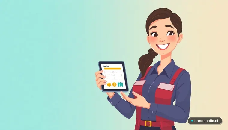 Mujer calculando el monto del Bono Trabajo Mujer en una tablet digital