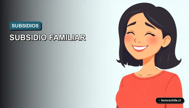 Ilustración vectorial plana de una madre joven chilena con expresión aliviada, sobre fondo degradado. Representa el cálculo de subsidios familiares por cargas.