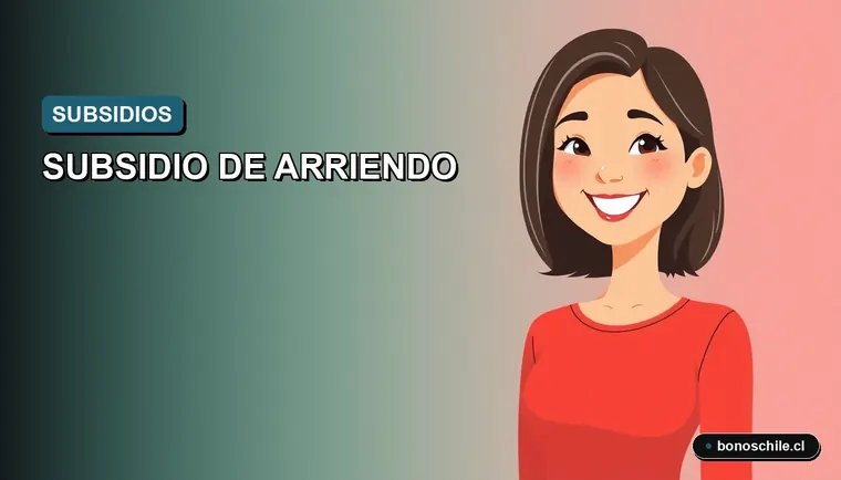 Ilustración vectorial plana de una mujer joven sonriente, representando a una beneficiaria del subsidio DS52 de arriendo en Chile, con un fondo degradado azul y verde.