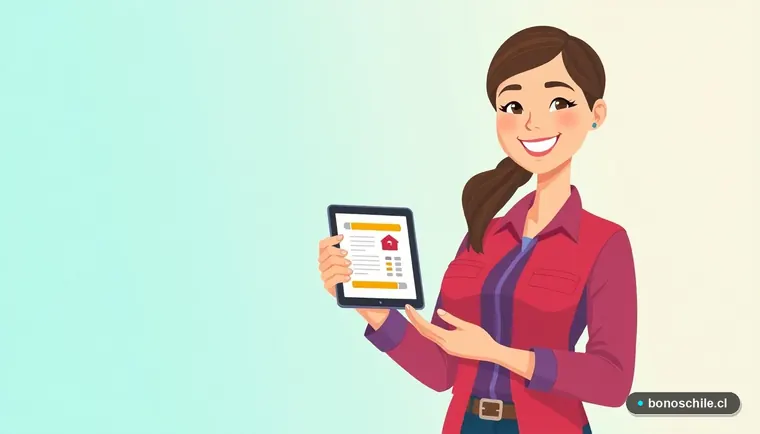 Ilustración de mujer calculando el monto de su subsidio de arriendo DS52 en una tablet