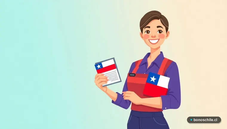 Ilustración de una joven calculando el Aporte Familiar Permanente con una calculadora y un documento.
