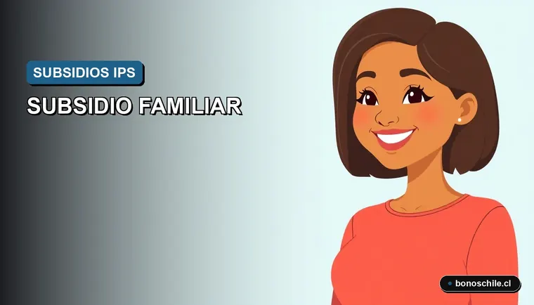 Ilustración vectorial plana de una madre chilena sonriente, con fondo de gradiente azul, representando la guía para calcular el subsidio familiar del IPS.