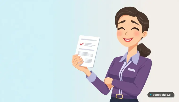 Ilustración de mujer joven con documento de declaración jurada para subsidio familiar en Chile.