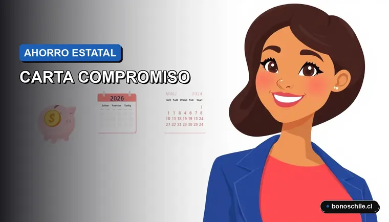 Ilustración vectorial plana de una mujer joven sonriente junto a un calendario y una alcancía, representando la planificación del ahorro para el DS1 2026 en Chile.