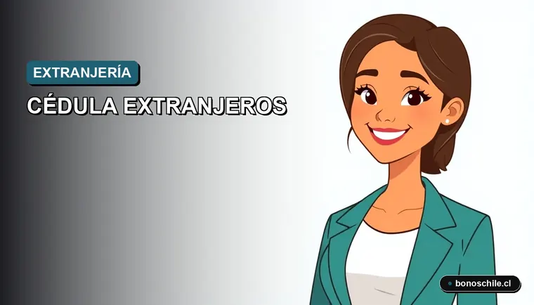 Ilustración vectorial plana premium sobre la renovación de la cédula de identidad para extranjeros en Chile, con enfoque en trámites oficiales y beneficios estatales.