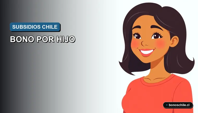 Ilustración vectorial plana de una mujer joven, madre, sonriendo con esperanza. Representa el Bono por Hijo para madres en Chile.