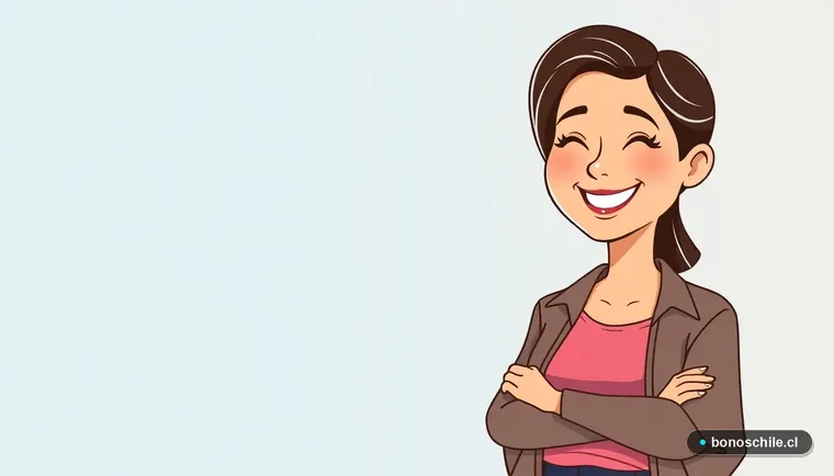 Ilustración vectorial de una madre revisando información sobre el Bono por Hijo en Chile.
