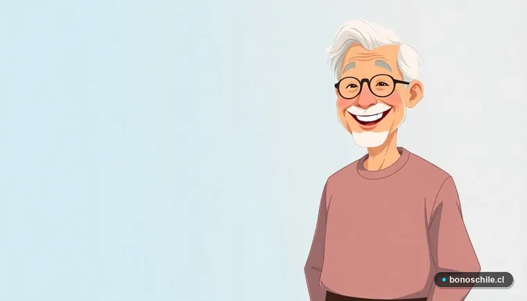 Ilustración de adulto mayor sonriendo, representando a un pensionado que recibe información sobre beneficios.