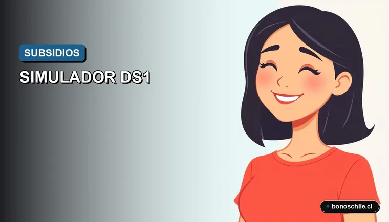 Ilustración vectorial plana de una mujer chilena joven sonriendo con expresión aliviada y esperanzada, sobre un fondo degradado. Representa el cálculo de subsidios habitacionales.