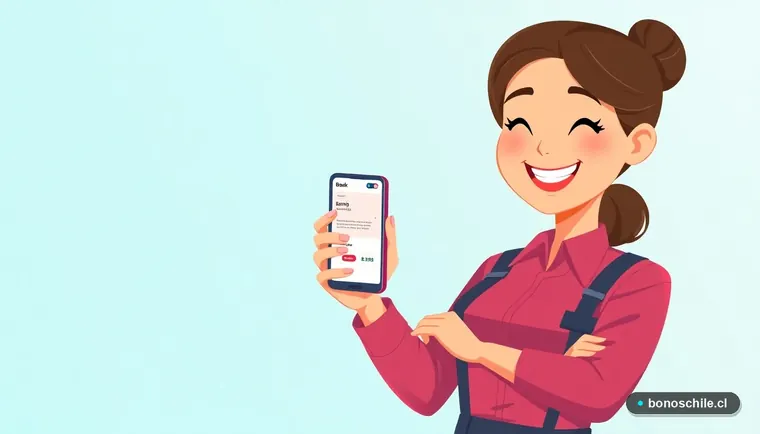Joven trabajadora consultando el pago del Subsidio Unificado Empleo en su teléfono móvil.